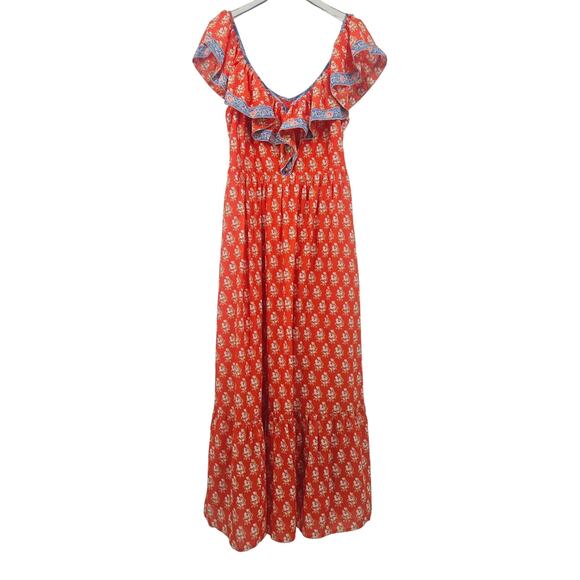 J.Crew Flutter V-neck Maxi in Cerise Cove Red Classic Block Print Dress US 16 - Picture 5 of 12